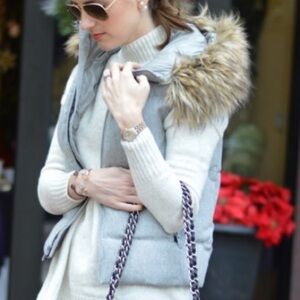 Gap Down Filled Wool Blend Puffer Vest with a faux fur-trimmed hood